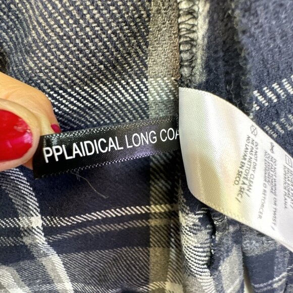 Buffalo David Bitton Womens Plaidical Long Coat L/G Blue Gray Fleece - Picture 5 of 16